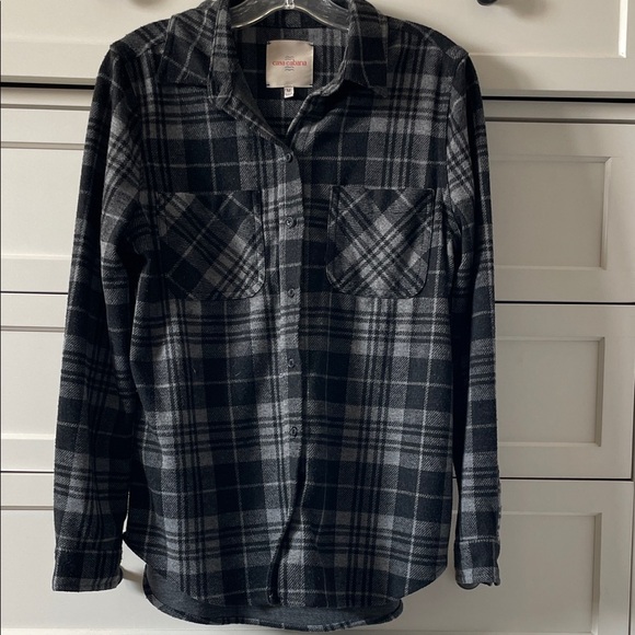 Casa Cabana Tops - Casa Cabana Sienna Charcoal Plaid Flannel Button Front Shacket Cozy Oversized |M